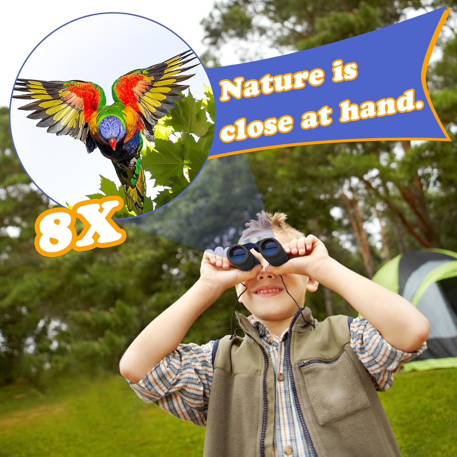 Real Binoculars for Kids Gifts for 3-12 Years Boys Girls 8x21 High-Resolution Optics Compact Toy Binocular for Bird Watching,Travel, Camping