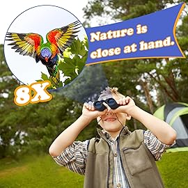 Obuby Real Binoculars for Kids Gifts for 3-12 Years Boys Girls 8x21 High-Resolution Optics Mini Compact Binocular Toys Shockproof Folding Small Telescope for Bird Watching,Travel, Camping, Light Green