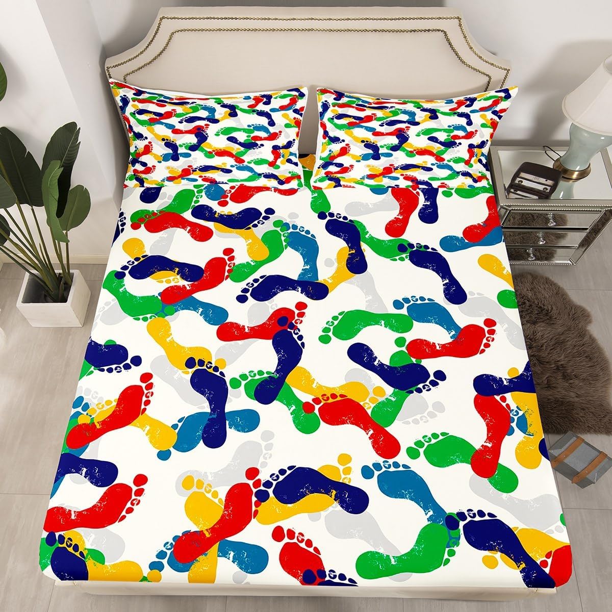 Abstract Art Bed Sheet Set Full Size Footprint Fitted Sheet