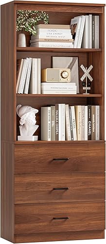 Miniatura 7 de FOTOSOK Gabinete de almacenamiento de 71 pulgadas de alto, estantería con 3 cajones y estantes abiertos de 3 niveles, organizador de almacenamiento