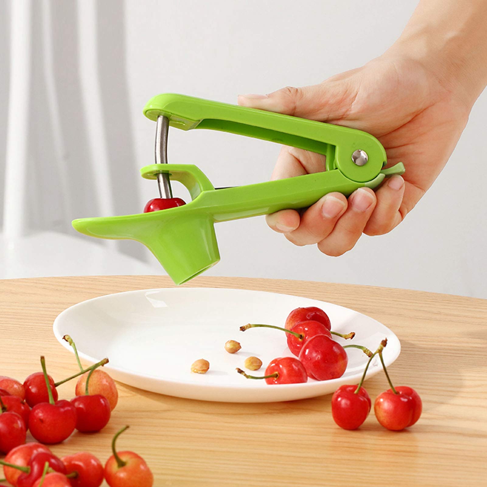 Natudeco Cherry Pitter Tool,Red Dates Corer Olive Seed Remover Multi Function Cherries Stoner with Space-Saving Lock Design for Making Jam Picnic Kitchen