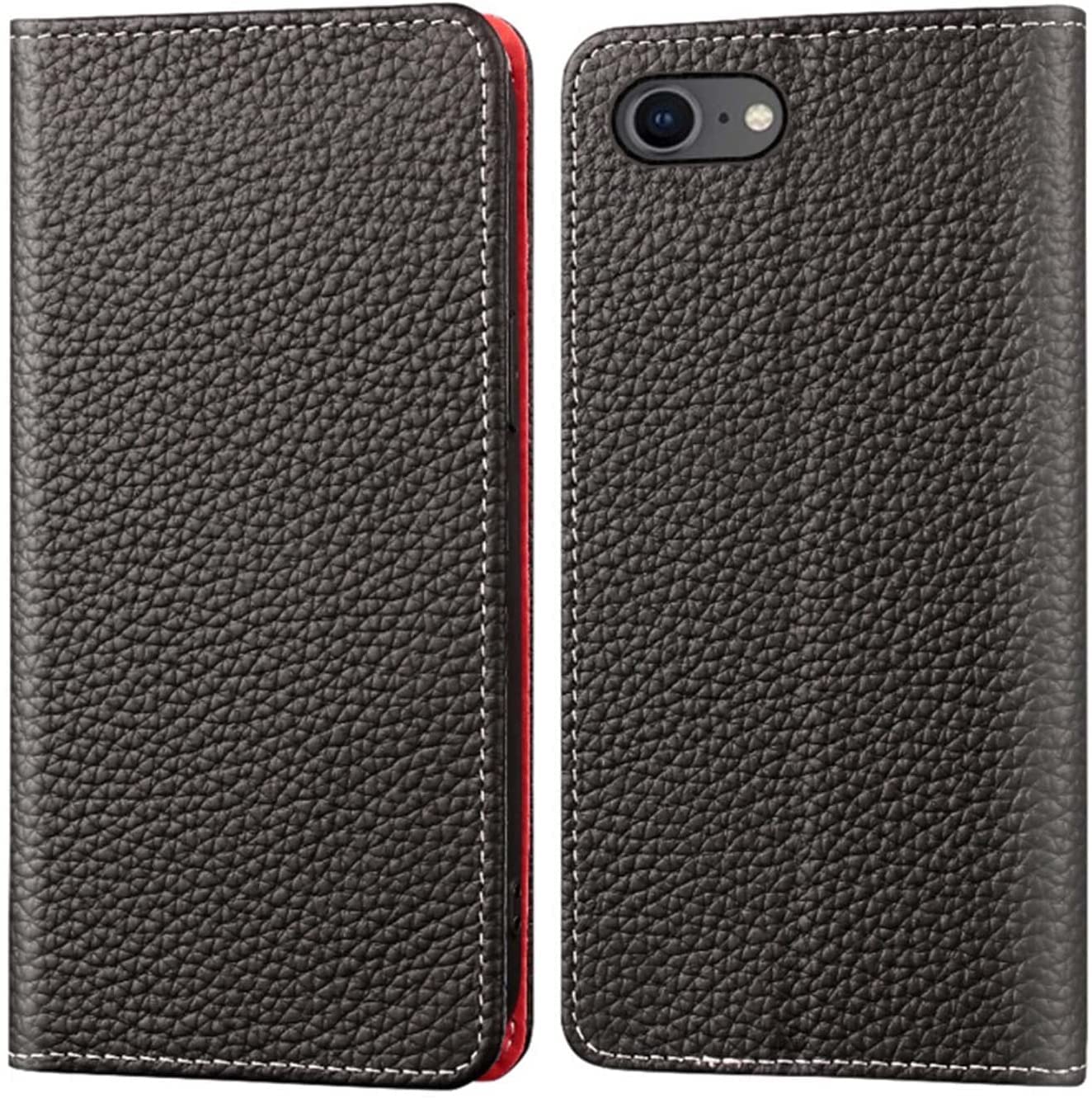 KANUZ Etui z klapką ze wzorem liczi Kabura do Apple iPhone SE3 (2022) 4,7 cala, skórzany portfel Magnetyczny Folio Podpórka Etui na telefon [Uchwyt na karty], czerwone wino (kolor: Svart)