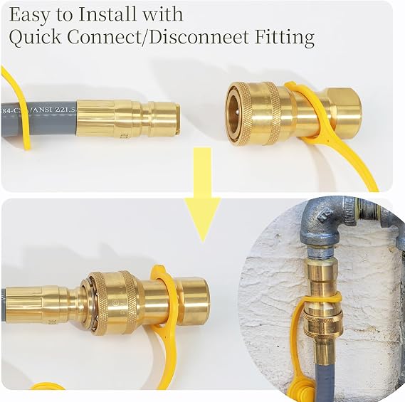 25 FeeT 1/2 inch Natural Gas Hose with Quick Connect Fittings, Natural Gas Hose fit for BBQs Grills, Pizza Ovens, Patio Heater and More NG/Propane Appliance