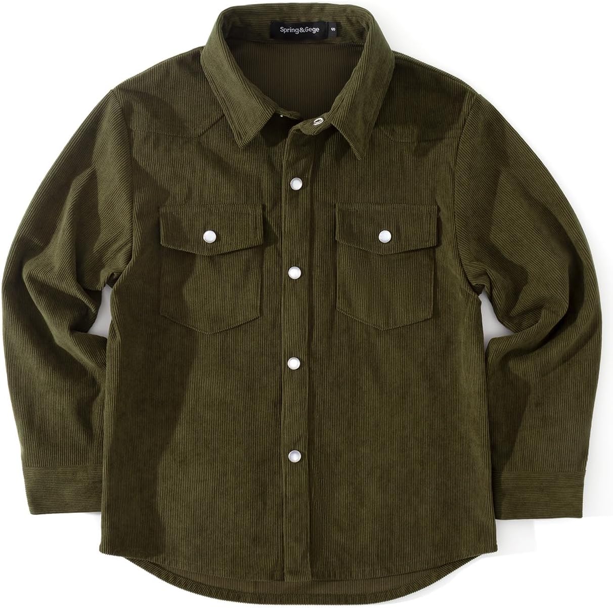 Spring&Gege Boys Long Sleeve Corduroy Shirts Western Pearl Snap Shacket with Flap Pockets