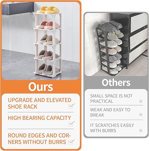 Miniatura 5 de Zapatero organizador de 5 niveles para armario, zapatero de almacenamiento vertical estrecho de plástico, estante de zapatos independiente para