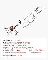 Vista 7 de VEVOR Sierra de Pértiga a Gas, 43CC Sierras de Pértiga a Gas de 2 Tiempos con Barra de Corte de 10 pulgadas, Podadora de Árboles Inalámbrica