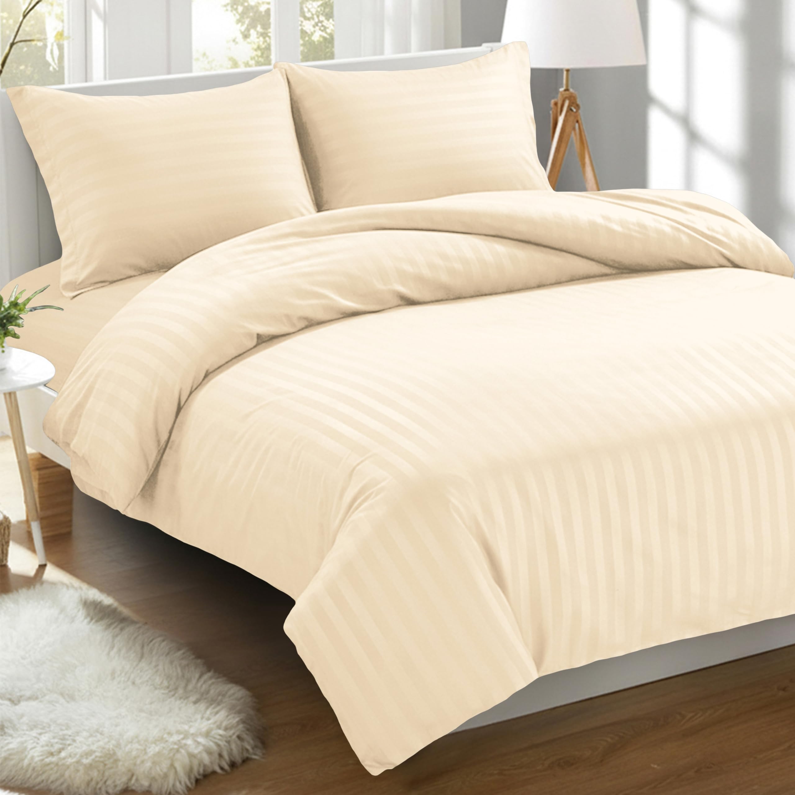 Elegant Comfort Best, Softest, Coziest 3-Piece Duvet Cover Sets! - 1500 Thread Count Egyptian Quality Luxurious Wrinkle Resistant 3-Piece Damask Stripe Duvet Cover Set, Twin, Ivory-image-30