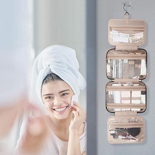 Miniatura 5 de LokweeTal Neceser de viaje para mujer, impermeable, con bolsillo frontal, bolsa de cosméticos de gran capacidad, color negro, bolsa de aseo, Rosa