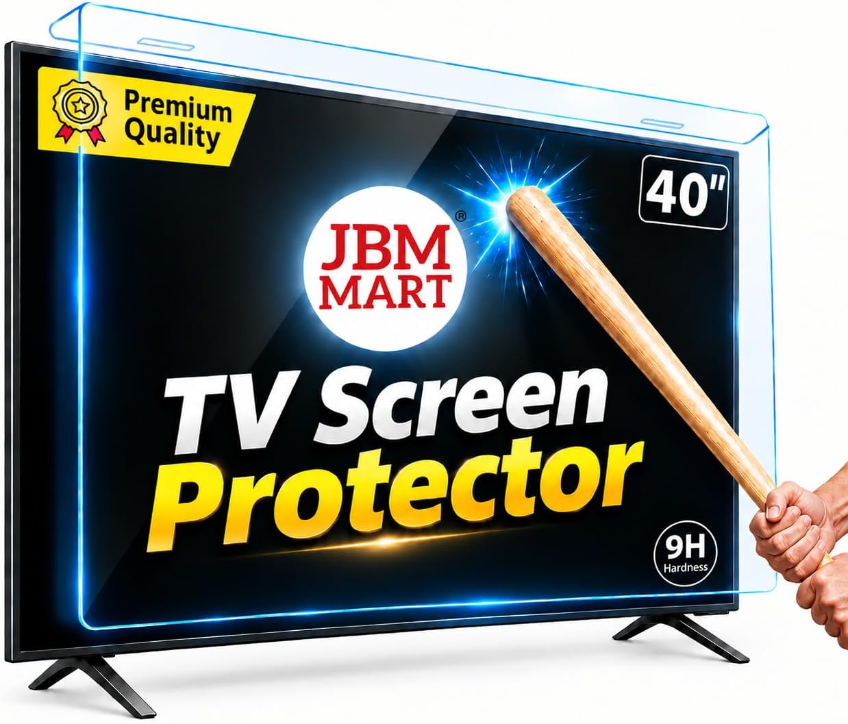JBM MART 40 Inch TV Screen Protector - Tempered Glass Guard, 9H Hardness, Scratch resistance, Crystal Clear | 3 mm Thickness
