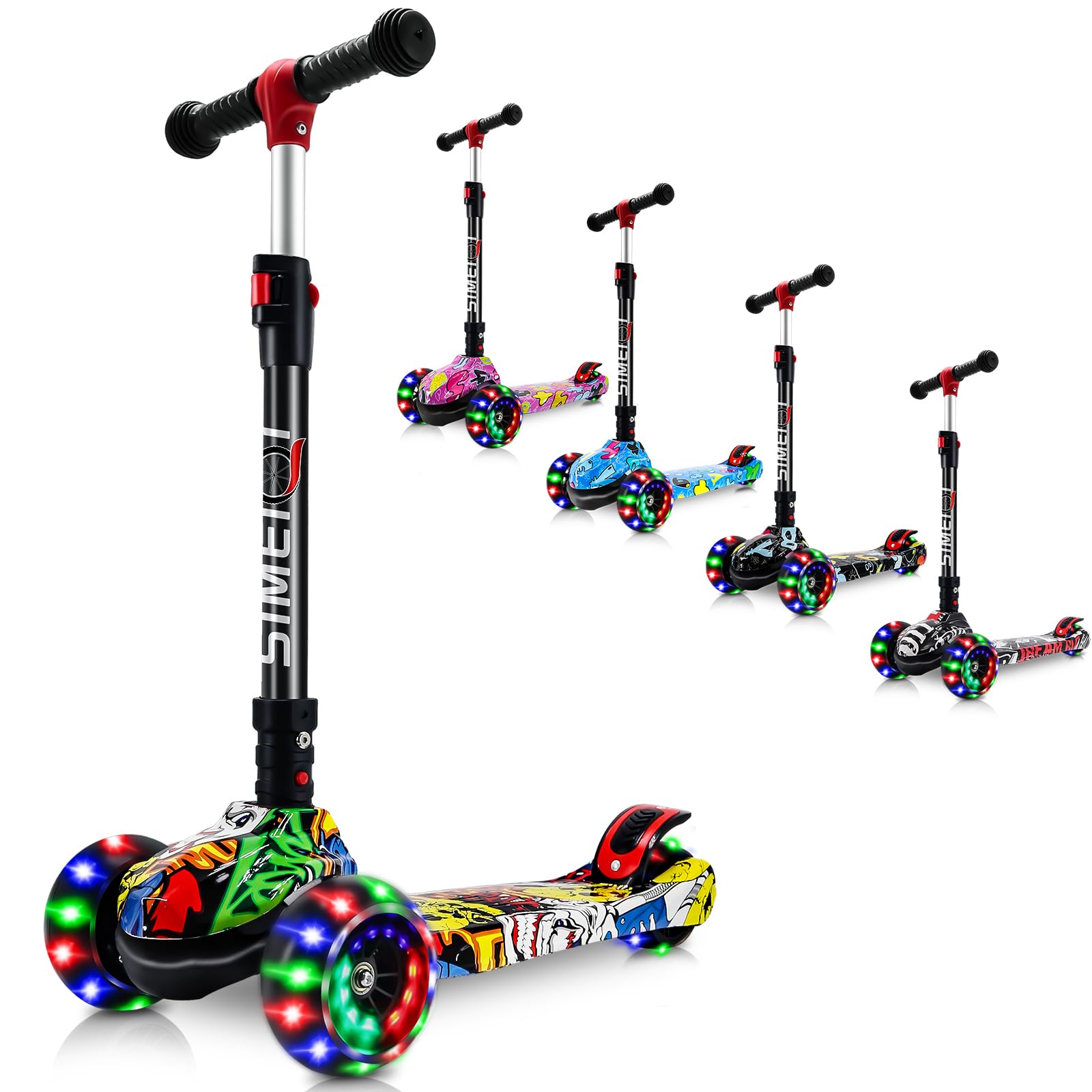 3 Wheels Kids Scooter for Boys Girls Ages 3-8 Years Old Boys Girls with Adjustable Height Flashing LED Lights Folding Kick Scooter