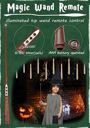 Miniatura 3 de Leejec Velas flotantes con control remoto de varita mágica (temporizador de 618 horas), 12 velas cónicas colgantes sin llama de 6.1 pulgadas, luz