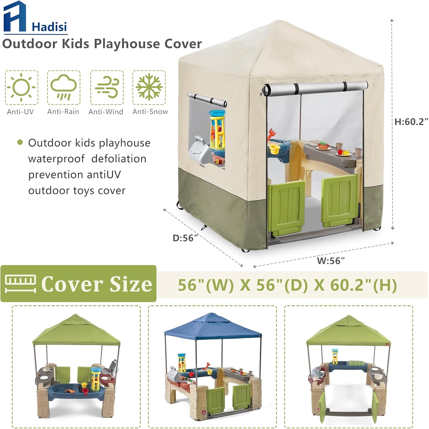 Outdoor Kids Playhouse Cover,600D Heavy Duty Waterproof Play House Covers,56" W x 56" D x 60" H,Suitable for All Around Playtime Patio with Canopy Playset -Beige