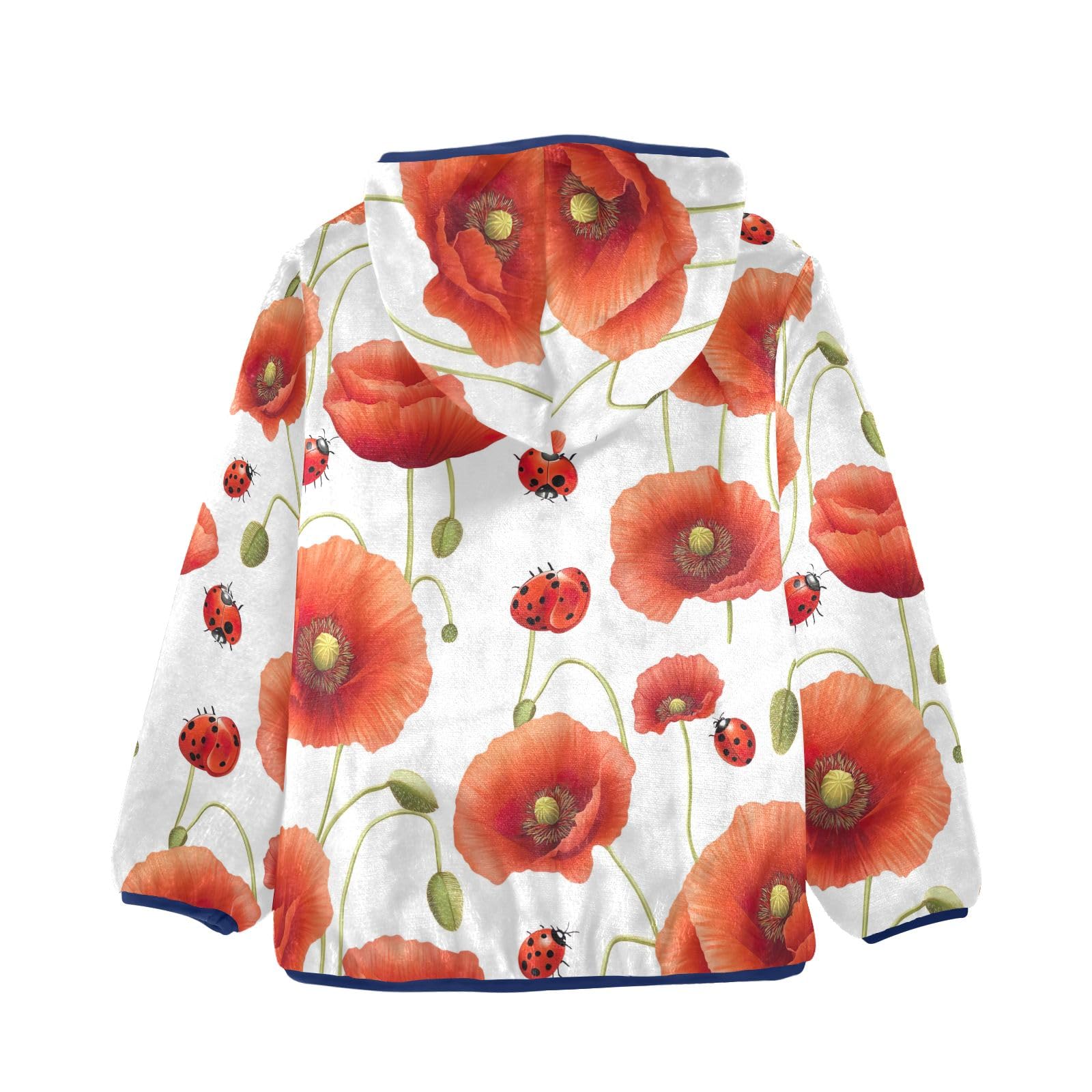 CHIFIGNO Fleece Jacket for Boys Cute Printed Boys Jackets Toddler Sweatshirt with Pockets for Toddler and Kids, Red Poppy Flowers Ladybirds, 6T