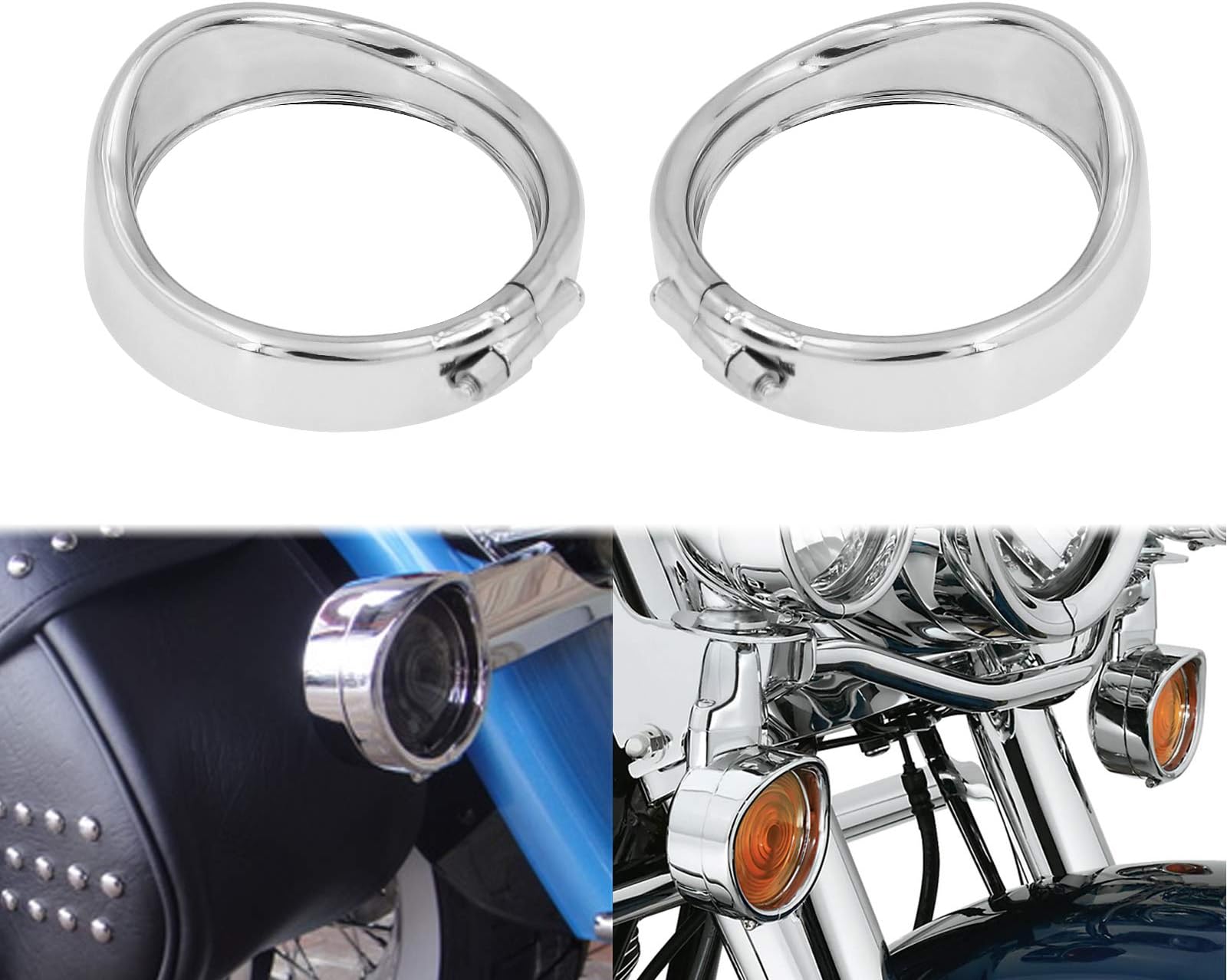 YHMTIVTUVisor Style Turn Signal Trim Ring Fit for Harley Touring Road King Electra Glide Softail 1 Pair Chrome