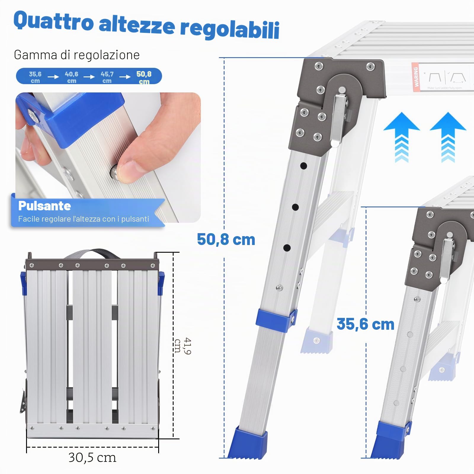 Piattaforma di lavoro in alluminio migliorata, pieghevole fino a 362 kg, piattaforma di lavoro, scala a gradini regolabile in alluminio, scala con piattaforma con serrature di sicurezza, pianerottolo
