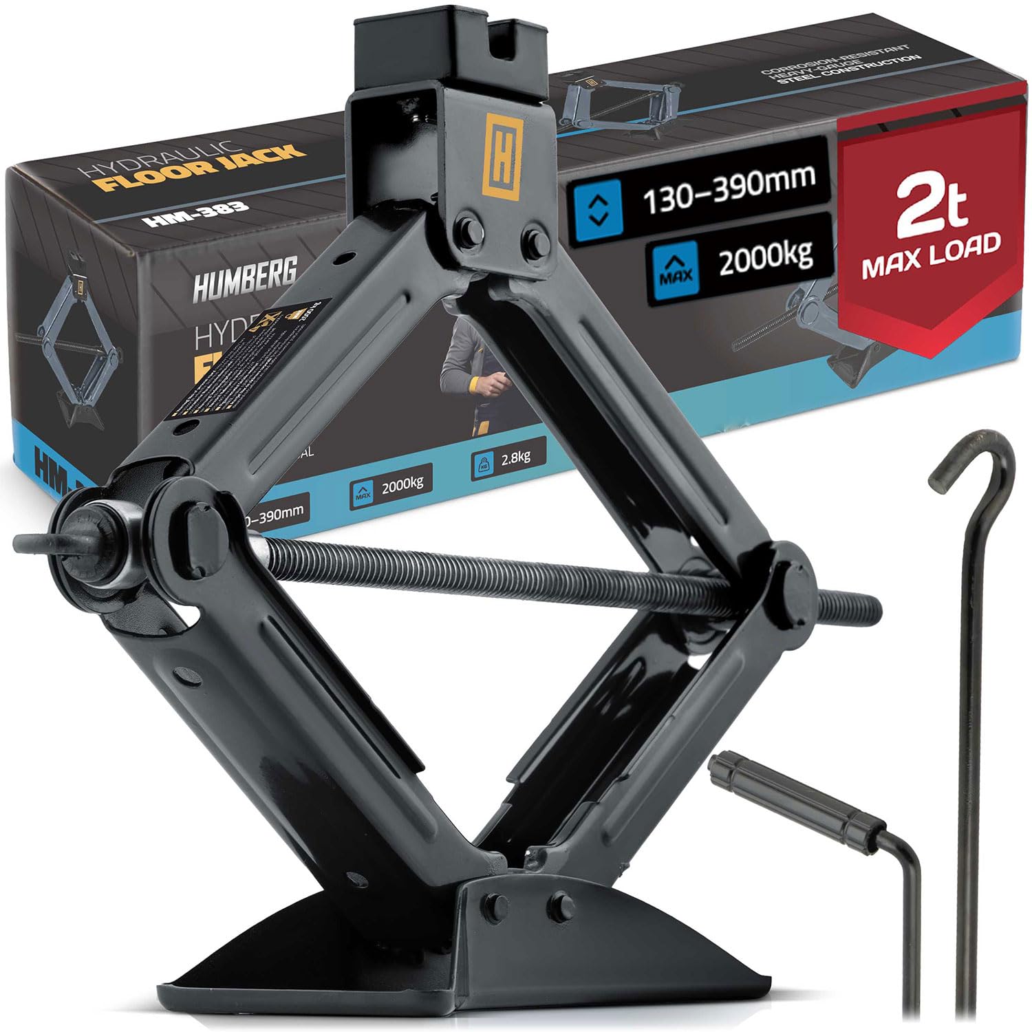 Humberg Trolley Jack - Trapezoidal Jack Car Lifter - Non-Slip Base - Load Capacity 2 Tonnes - Height 13-19 cm - Steel