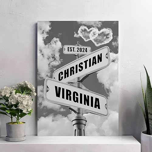 Miniatura 14 de Letrero de calle vintage personalizado para parejas, letrero de calle Crossroads, el mejor regalo para parejas, póster de lienzo vintage con letrero