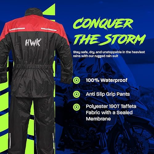 Miniatura 27 de Traje de lluvia HWK para hombres y mujeres, conjunto de chaquetas y pantalones reflectantes e impermeables Negro