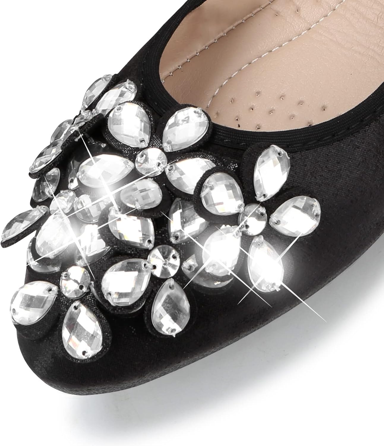 TABNIX Women's Ballet Flats Rhinestone Soft Wedding Ballerina Shoes Foldable Sparkly Dress Comfort Slip on Flat Shoes - Image 5
