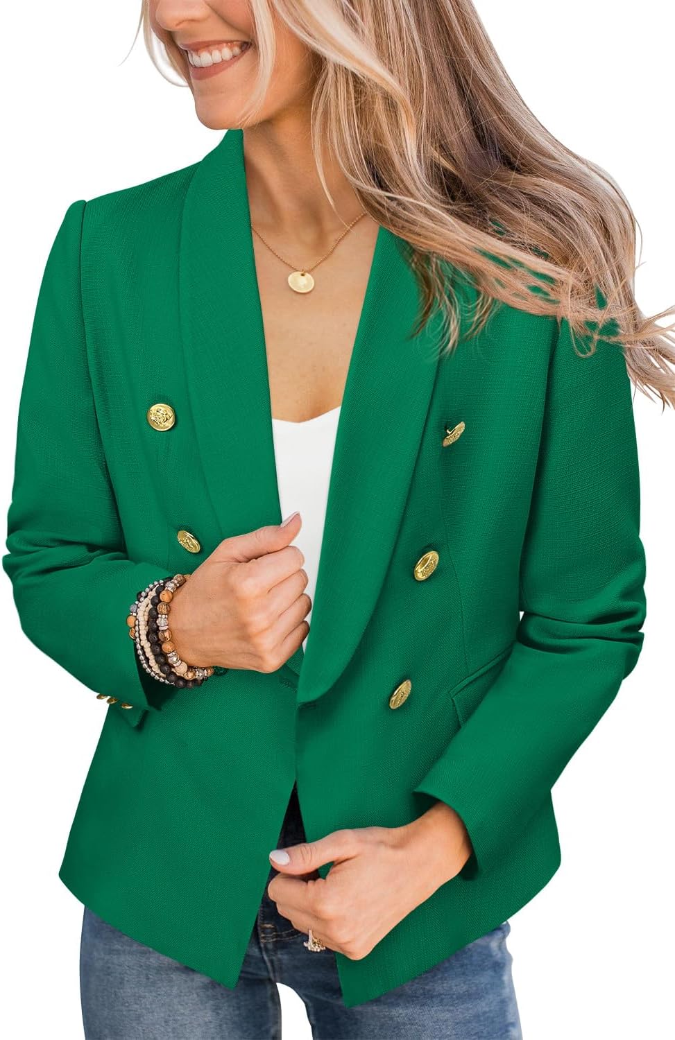 CRAZY GRID Womens Casual Blazer Jacket Gold Button Long Sleeve Work 0ffice Blazer Lapel Open Front Jacket - Image 2