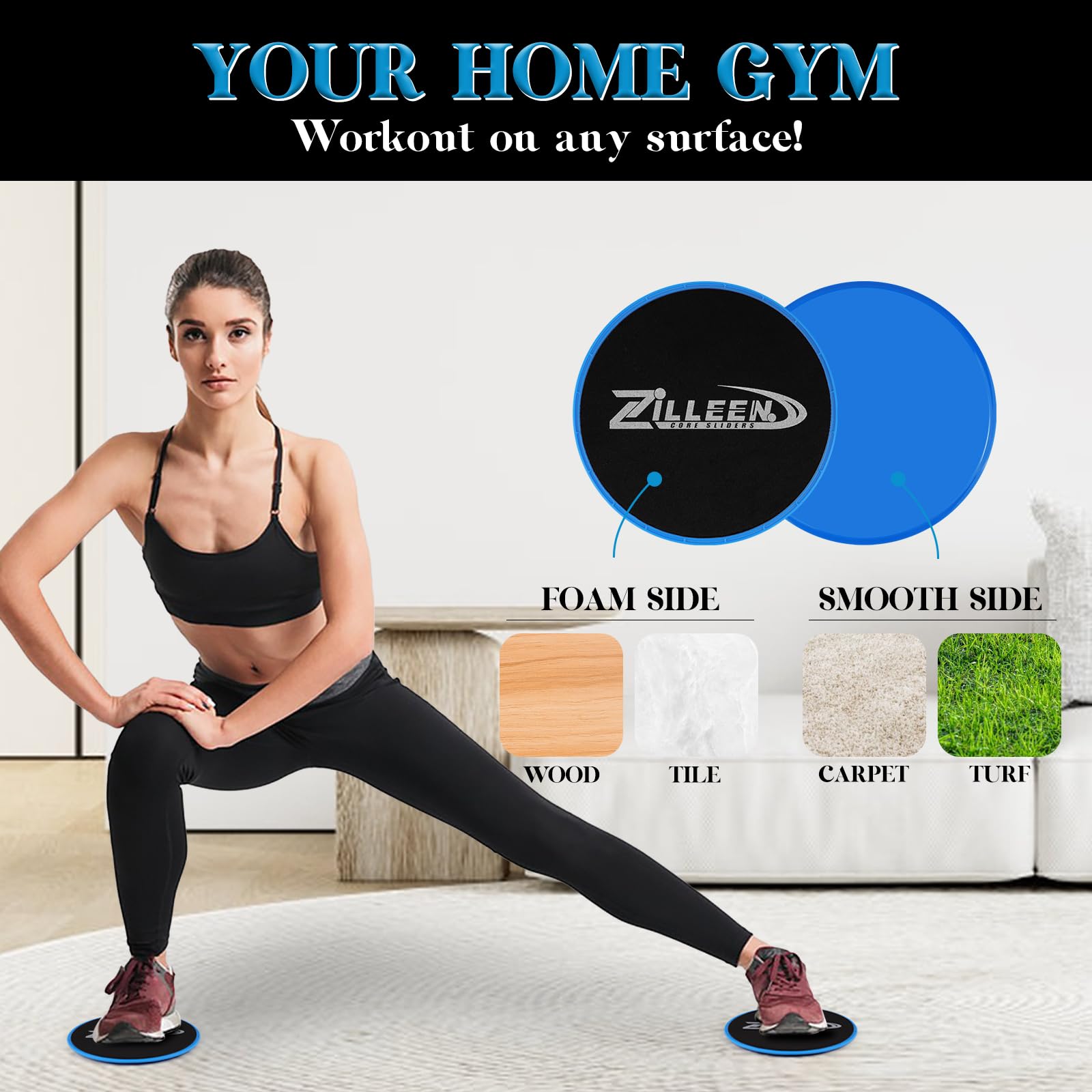 ZILLEEN Deslizadores de ejercicio para entrenar, discos azules de fitness para pilates, mujeres y hombres, paquete de 10