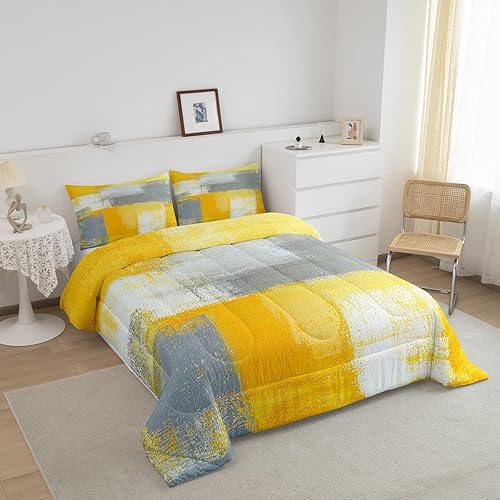 Miniatura 2 de Erosebridal Juego de ropa de cama de color amarillo degradado, juego de edredón de teñido anudado blanco, tamaño Queen, color gris, abstracto,