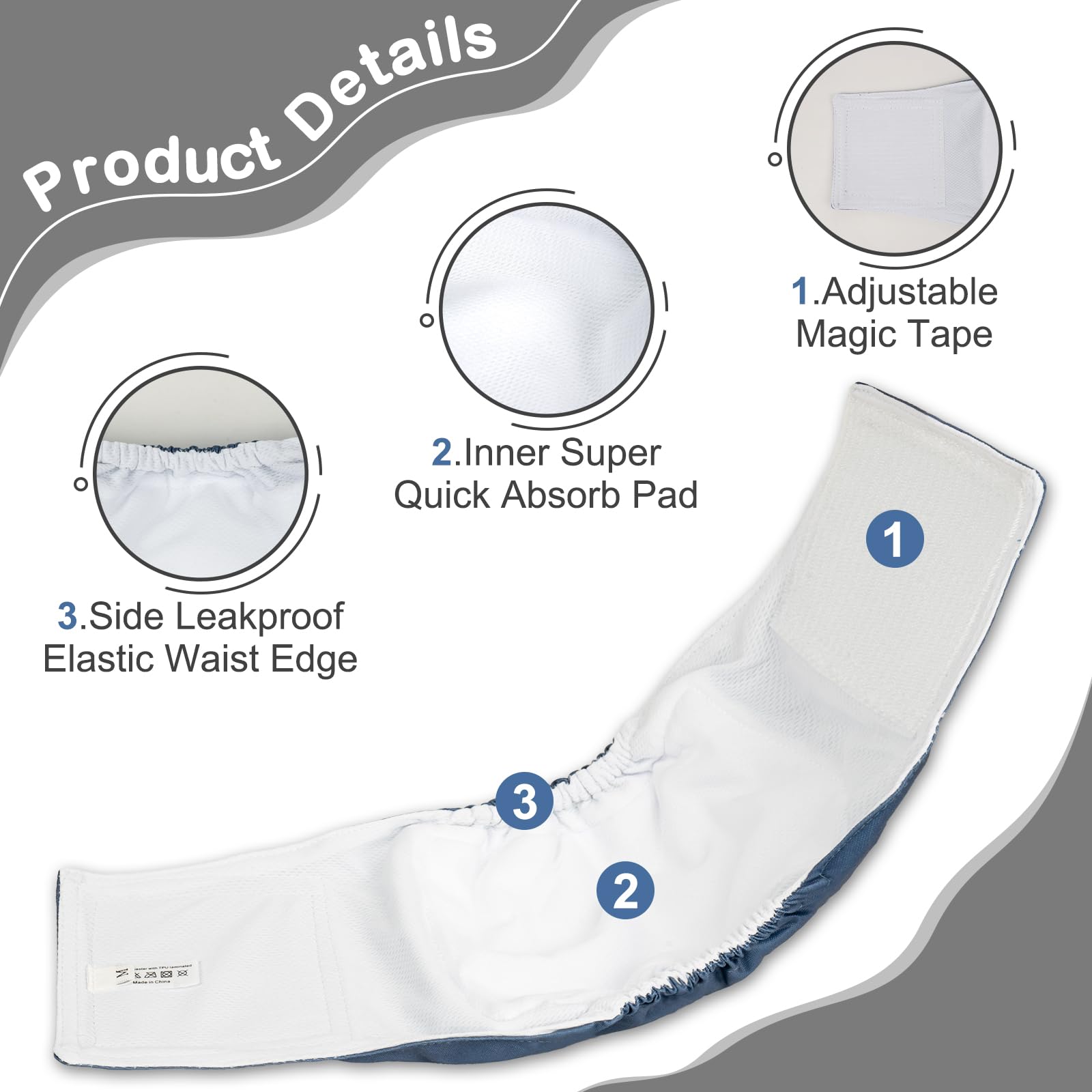 MICOOYO Pannolini lavabili per cani maschi, pannolini assorbenti per cani con chiusura a strappo regolabile, pannolini riutilizzabili per cani, confezione da 3, XLL