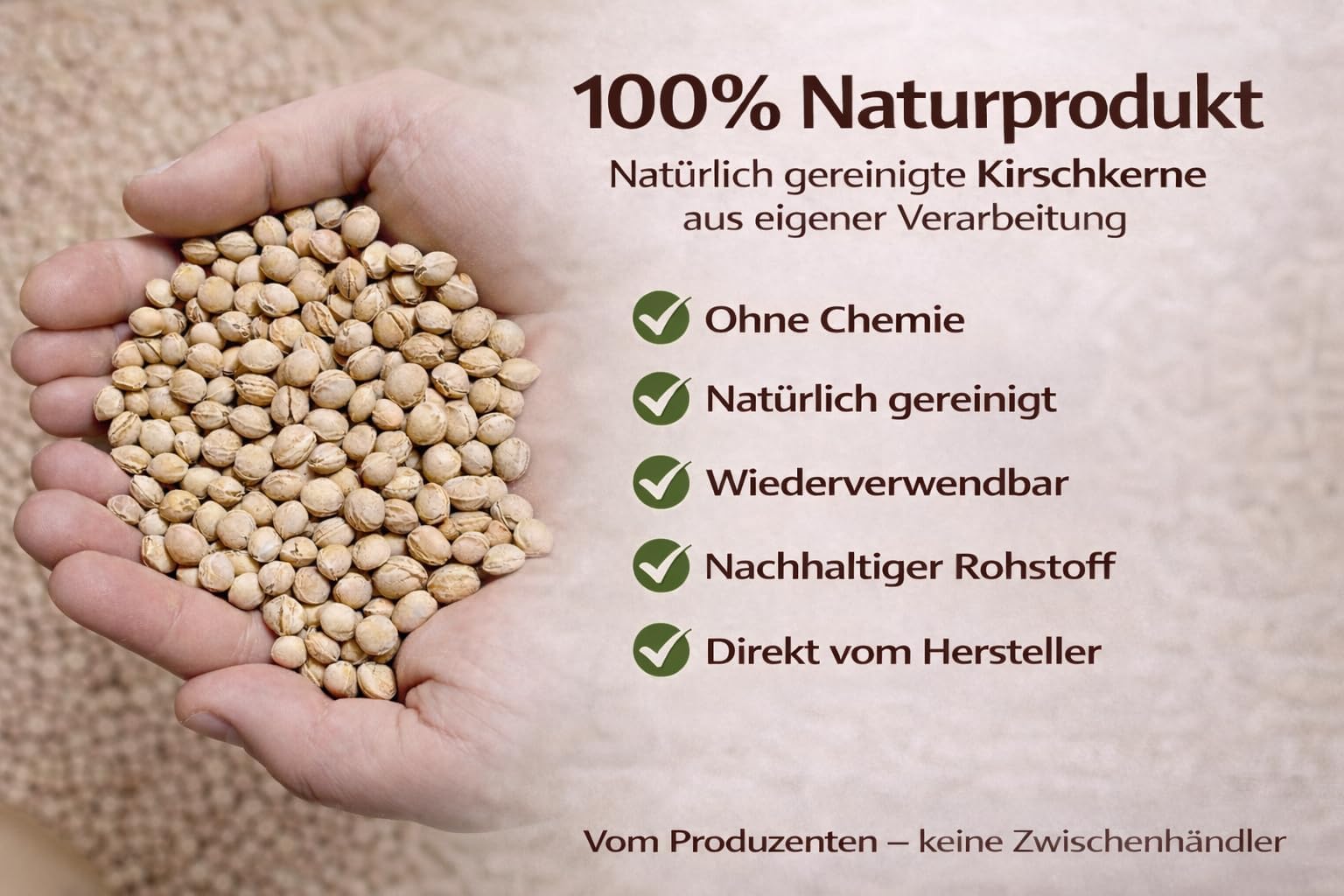 Lose Kirschkerne 10 kg Gereinigt und Getrocknet Premium Füllung für Wärmekissen und Kältekissen Naturprodukt ohne Chemie Direkt vom Hersteller mit 25 Jahren Erfahrung