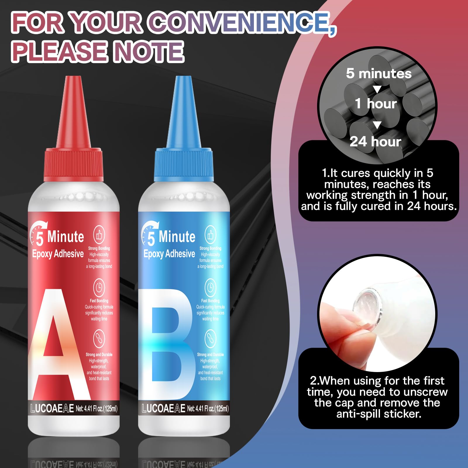 2x125ml Pegamento Epoxi 2 Componentes Transparente 5 Minutos | Curado Rápido Pegamento Epoxi 2 Componentes Epoxi 2 Componentes para Metal Plástico Cerámica Madera y Más