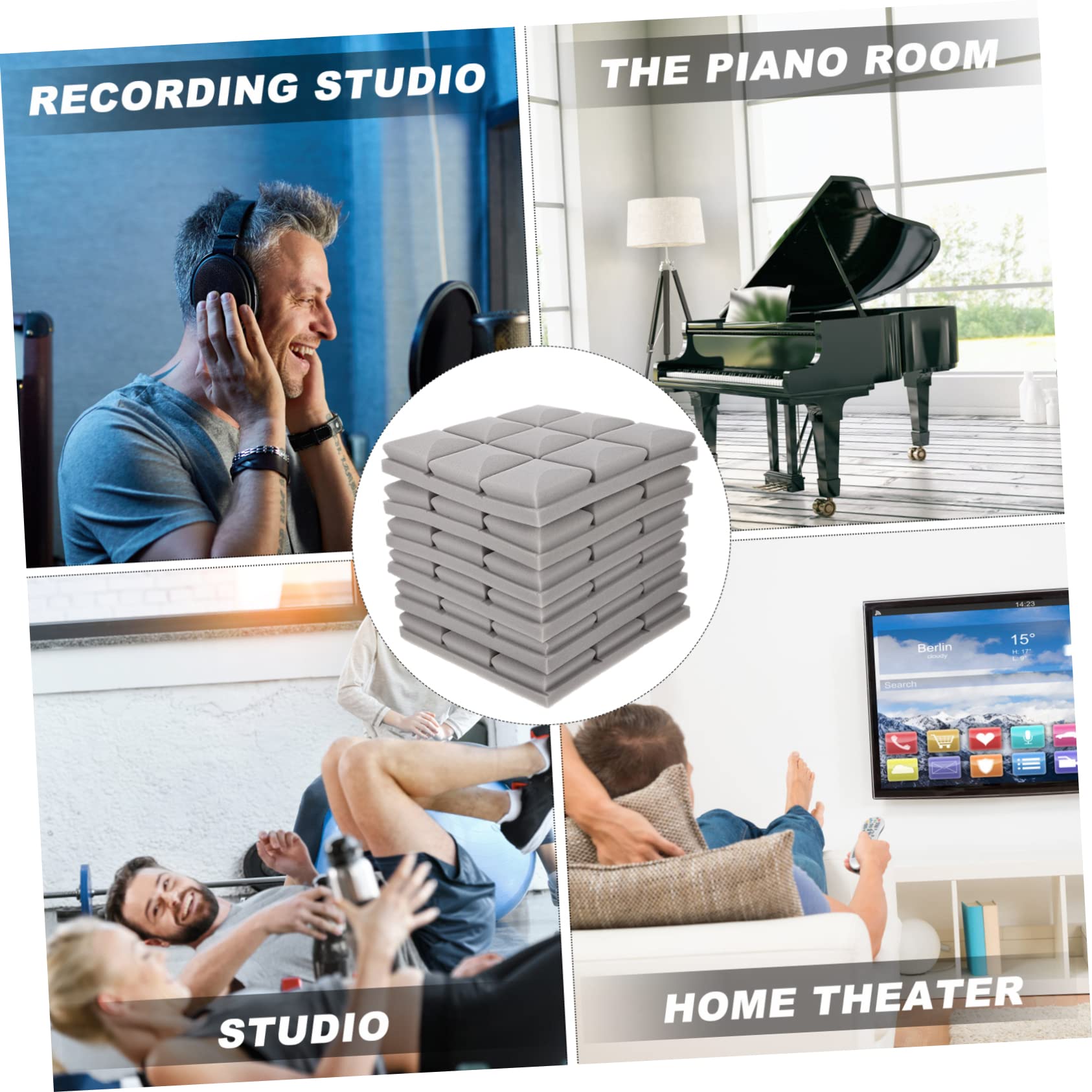 ERINGOGO 6 Pannelli Fonoassorbenti Adesivi 30x30x5 Cm Grigio per Isolamento Acustico Sala Registrazione Home Theater Podcasting Studio