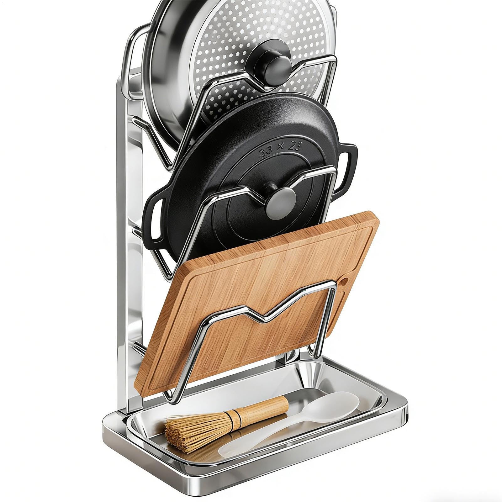 Rangement pour couvercles durable en acier inoxydable de cuisine moderne