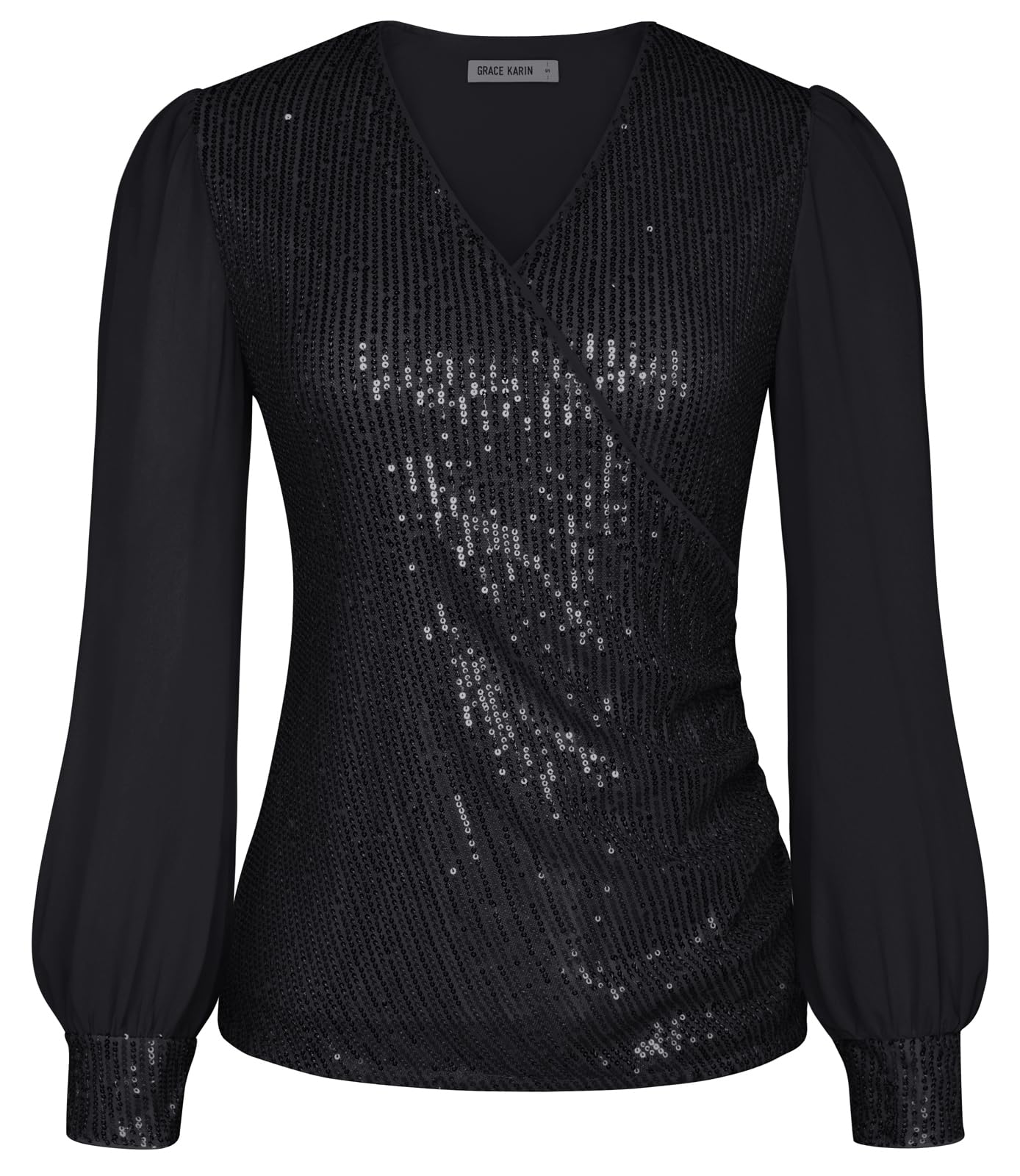 GRACE KARIN Blusa Casual con Lentejuelas Brillantes, Mangas Largas, Estilo Retro, Blusa de Fiesta, Club y Festival