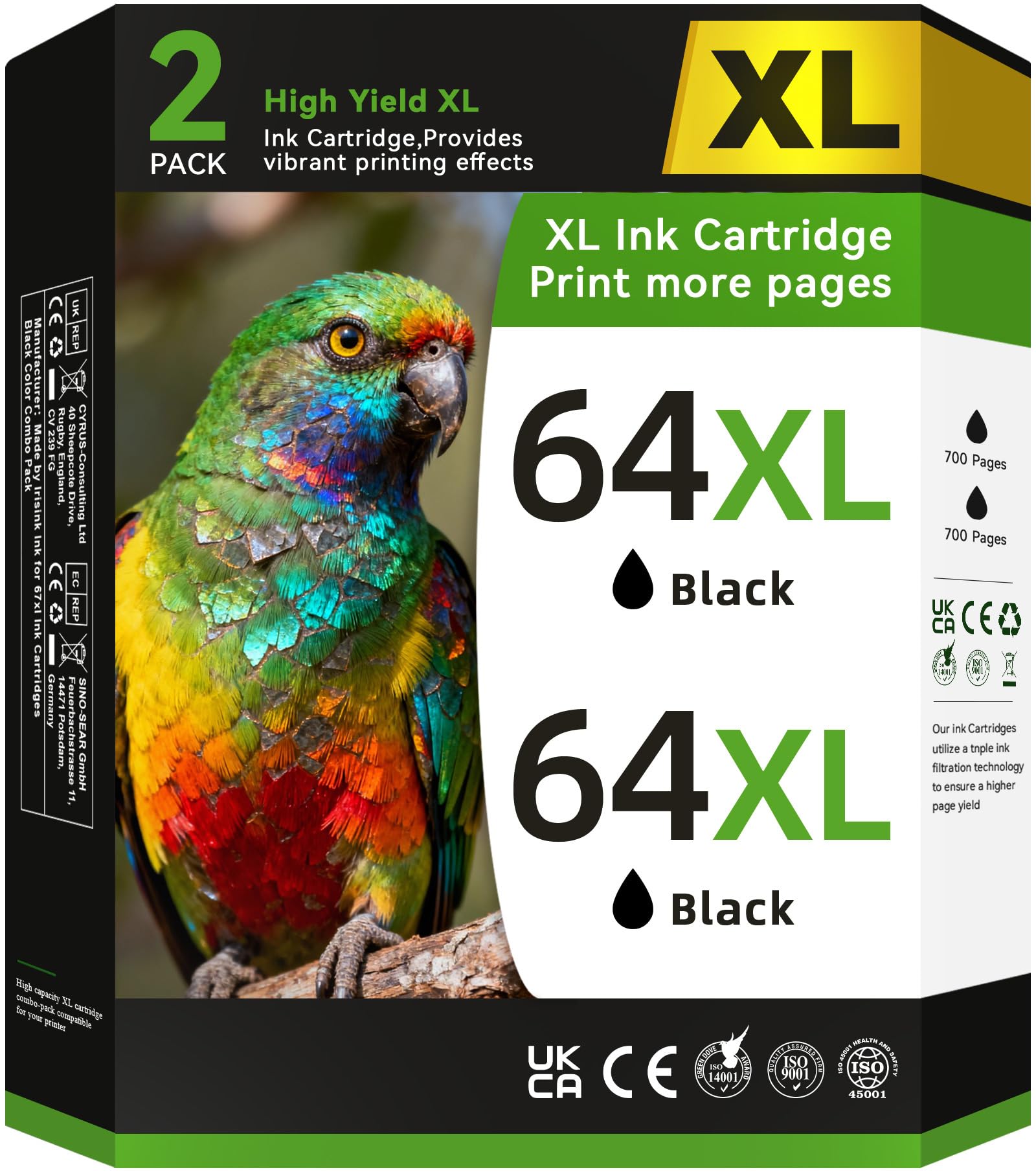 64 Black Ink Cartridges Compatible for HP Ink 64 64XL Black Ink Cartridge for HP Printers Fit for Envy Photo 7855 7858 7155 7800 6255 Inspire 7900e 7955e 7255e 7950e 7958e 7200e Tango Printer (2 Pack)
