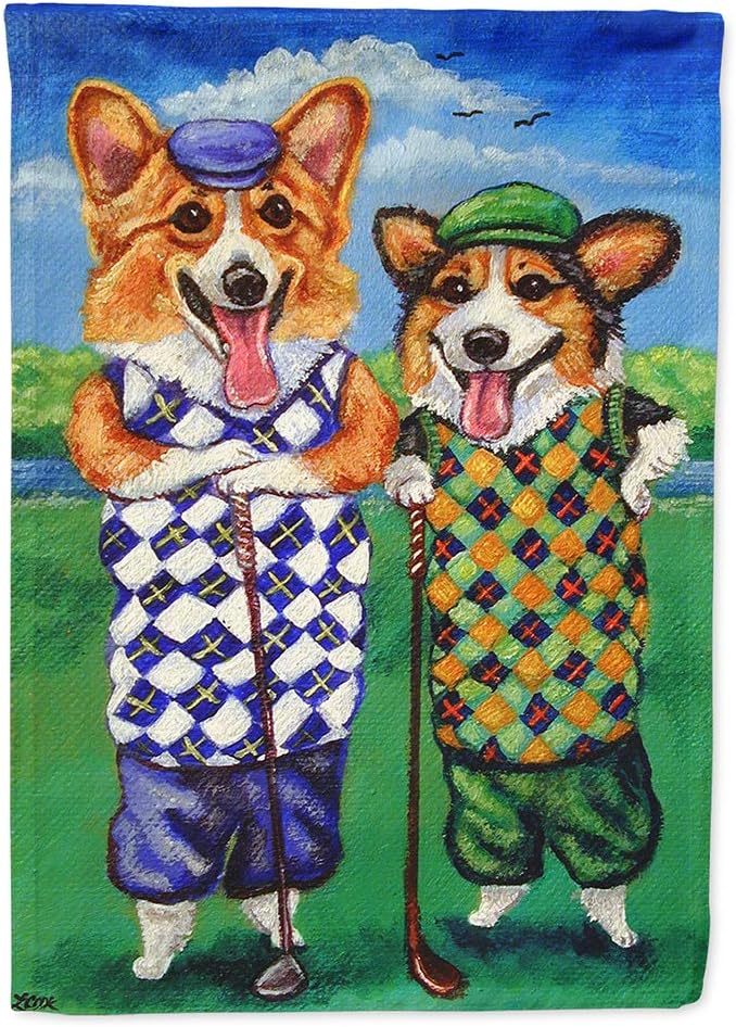 Caroline's Treasures 7361CHF Corgi Golfers House Flag Large Porch Sleeve Pole Decorative Outside Yard Banner Artwork Wall Hanging, Polyester, House Size, Multicolor