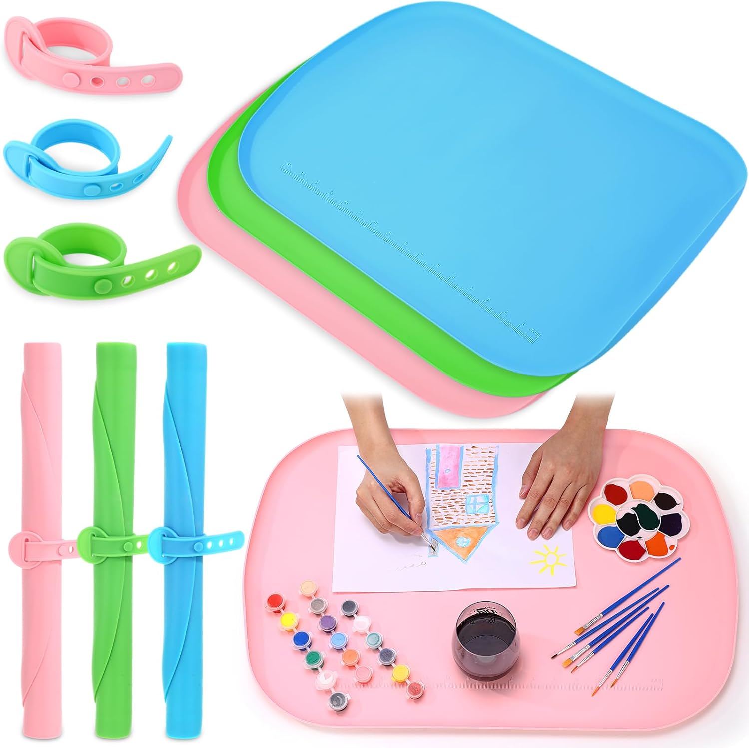 LemonRoad 3 Pack Art Silicone Mats for Crafts 24" x 16" Painting Mat with Raised Side to Stay Tidy Drawing Paint Silicone Craft Mat for Clay Resin Jewelry Making DIY Crafts Creation