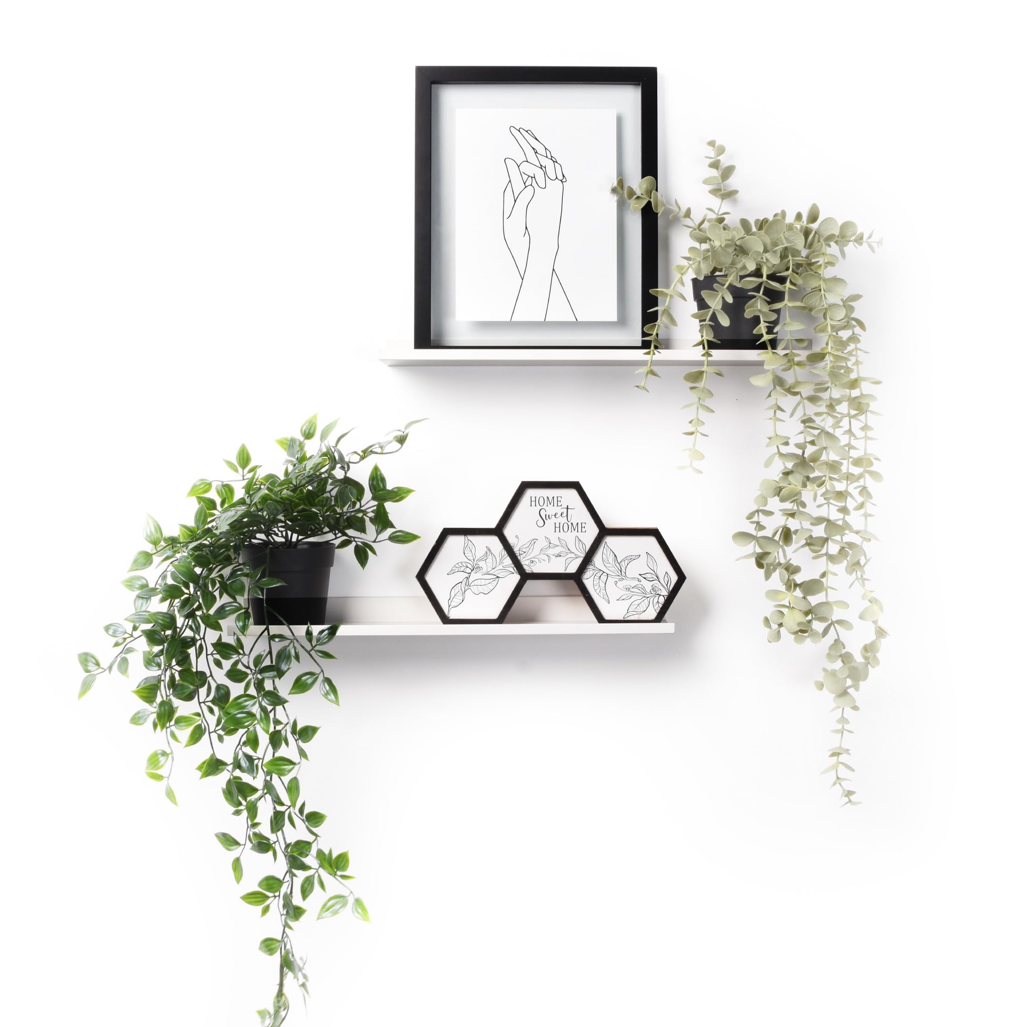 xympo Metal Picture Ledge, Wall Mounted Floating Shelf - 16" White (Set of 2)