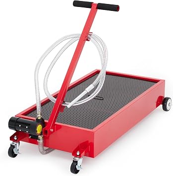 20 Gal Electric Oil Drain Pan,Low Profile Oil Drain Pan with 110V High-Flow Pump, 8.2ft Hose & Folding Handle, Rolling Drain Cart for Cars Trucks SUVs RVs for Garage Workshop,Red