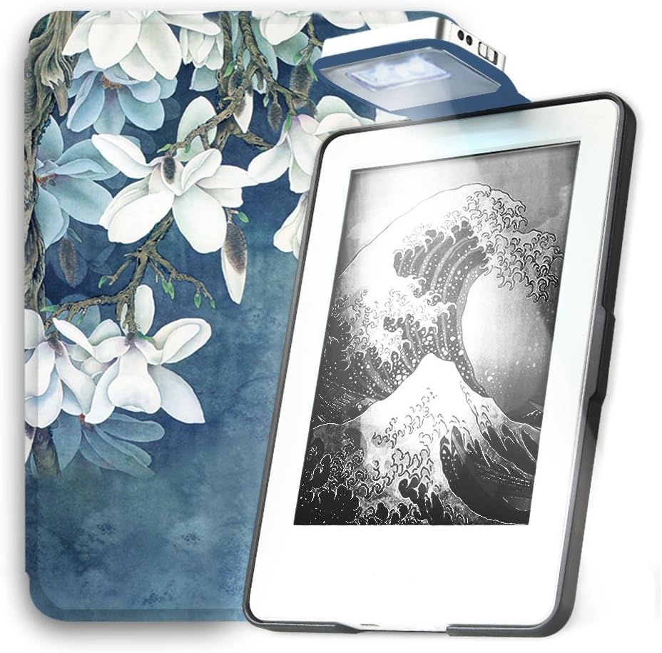 Young me All New Kindle E-reader Rechargeable Led Light Auto Wake/Sleep Hand Strap Leather Cover/Case Kindle 2016 6 inch 8th generation(Not Fit Kindle Paperwhite) Kapok