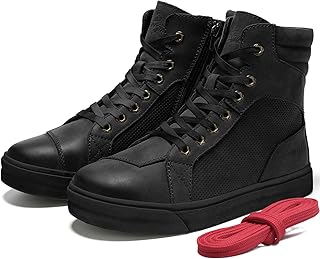 BORLENI Leather Motorcycle Riding Shoes Cowhide for Men Brown/Black