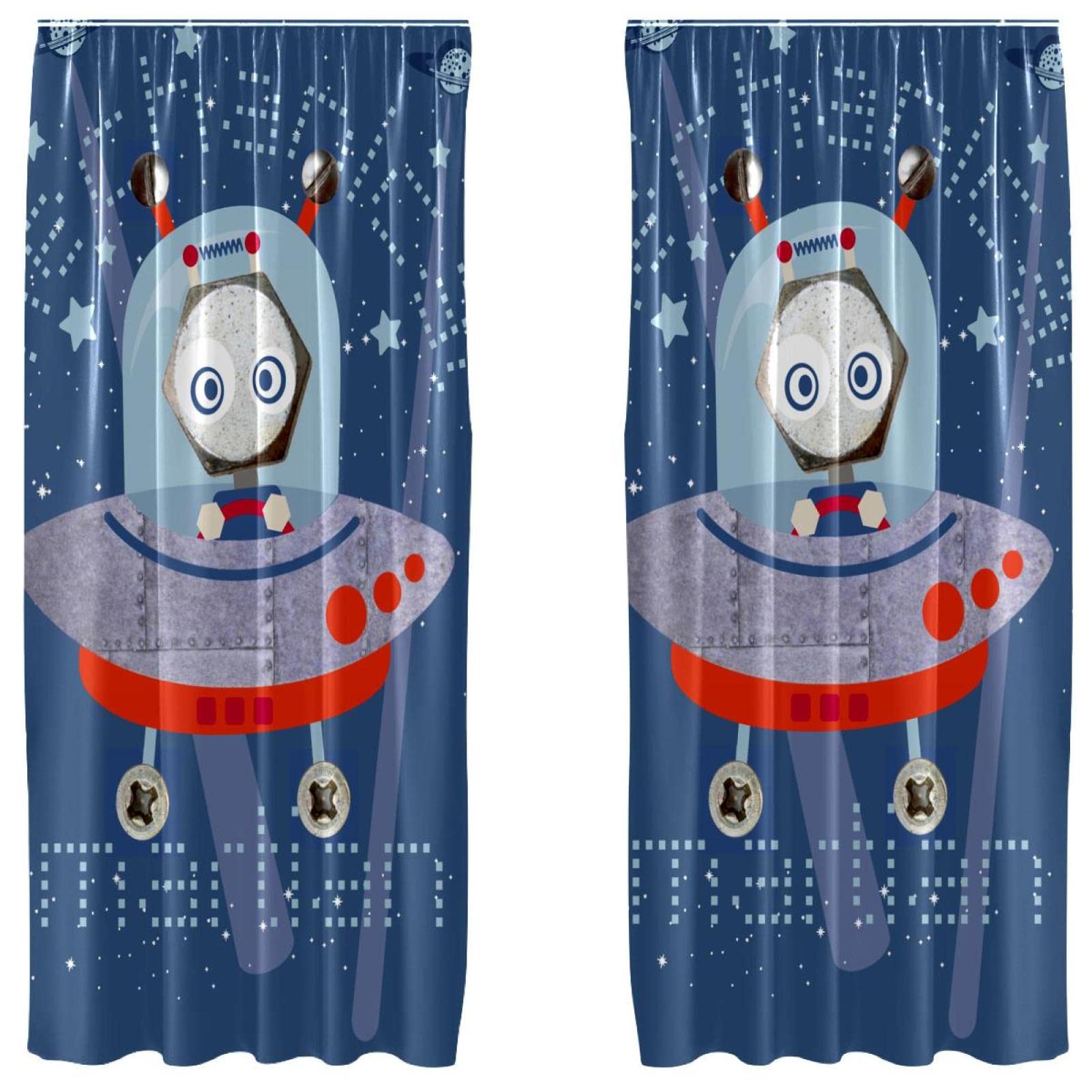 Juego de 2 paneles de cortinas infantiles con diseño de astronauta y alienígenas