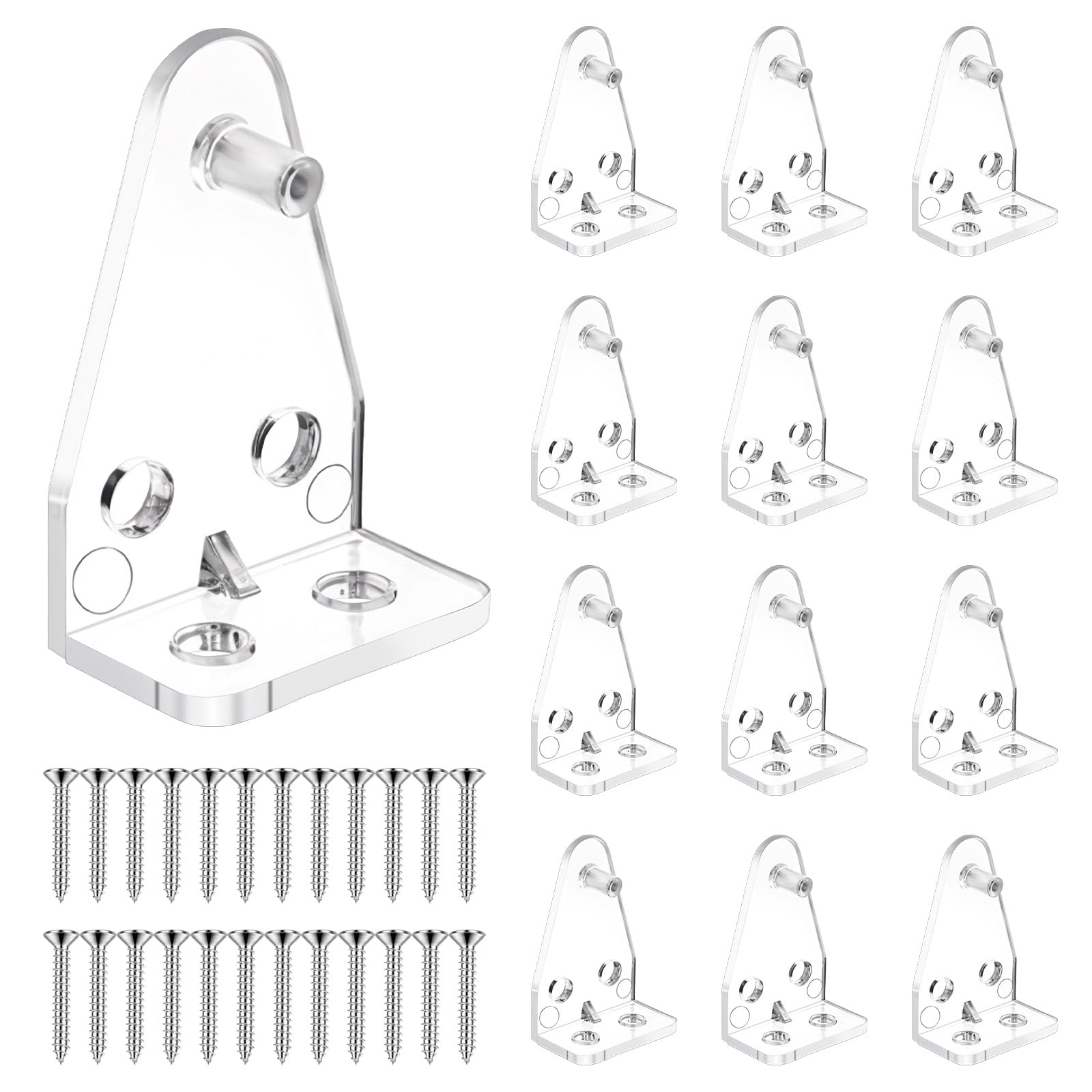 Muiltvoe 12 Pcs Blind Hold Down Brackets, 1 Inch Mini Blind Brackets with Screws Clear Plastic Blinds Holder Replacements for Horizontal Blinds Shades Windows Doors