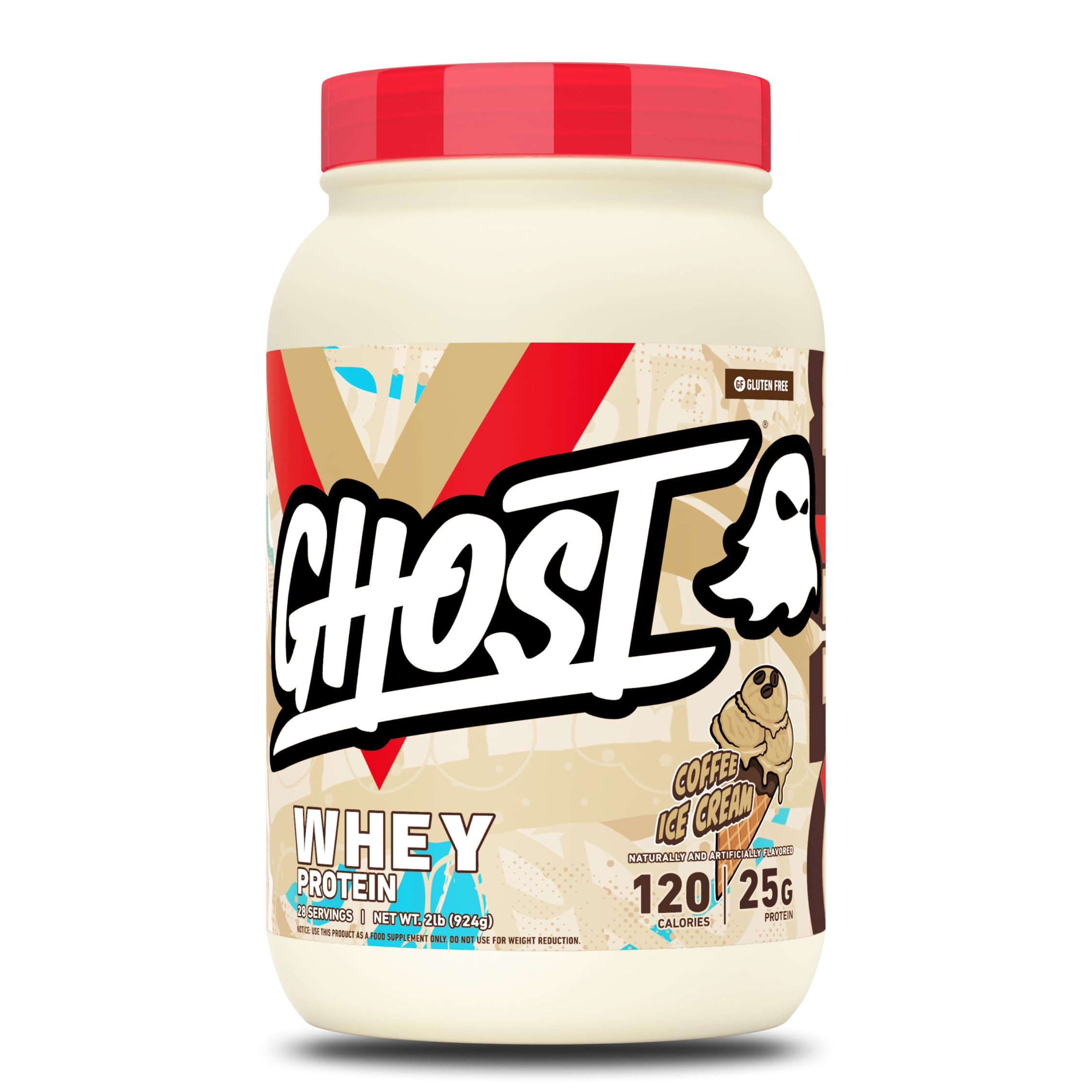 GHOST Whey Protein Powder, Coffee Ice Cream - 2LB, 25G of Protein