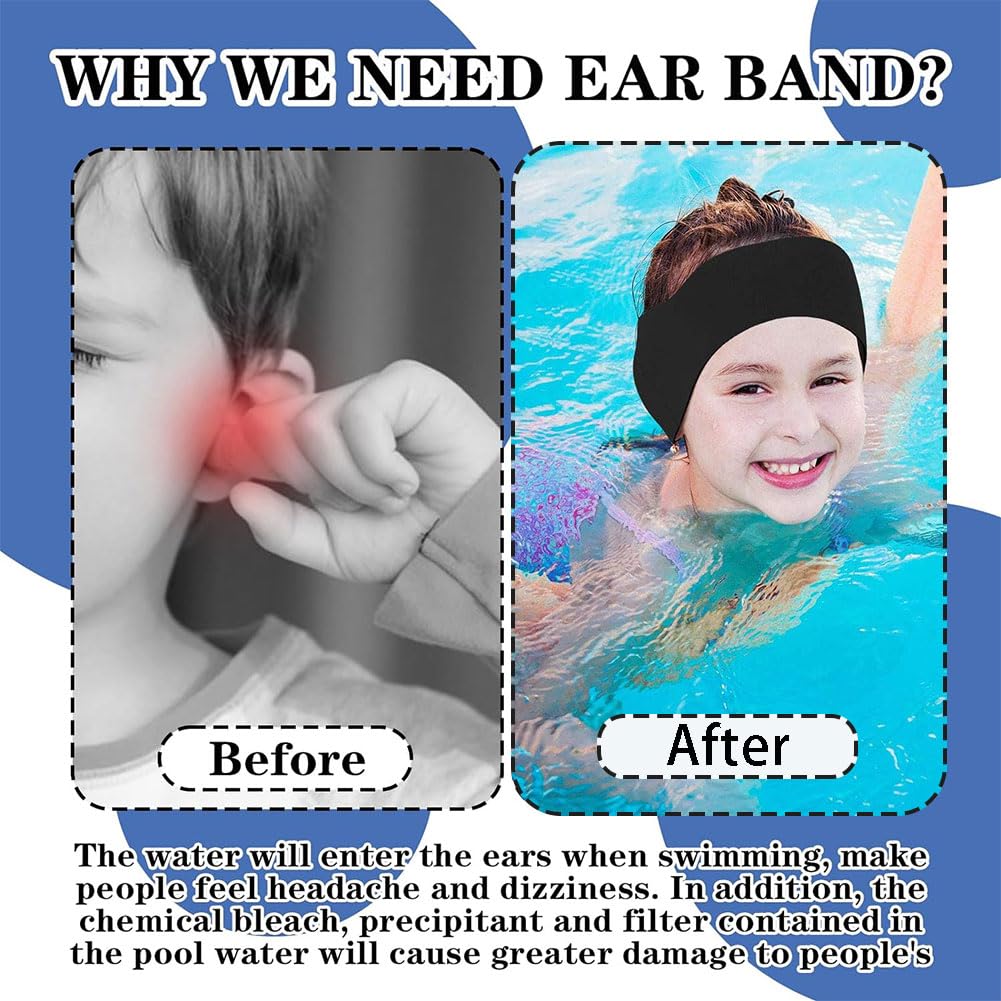 Elastica Fascia da Nuoto, 2 Pezzi Fascia di Protezione per Orecchi da Nuoto, Protezione per Orecchie in Neoprene per Bambini e Ragazzi, Fascia Impermeabile per Nuotare