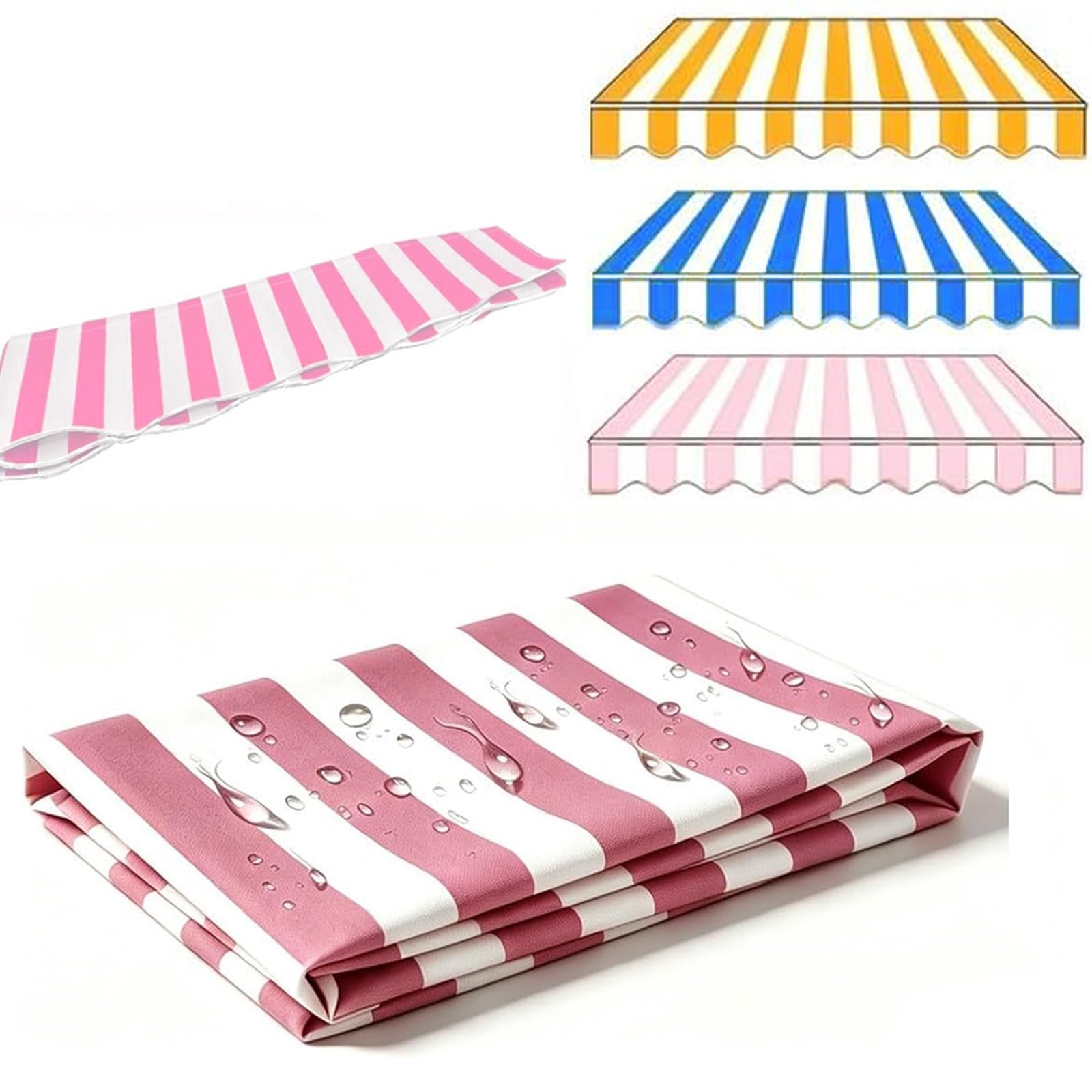 ROFBIHG Stripe Canvas Awning Cover with Valance, Patio Awning Canopy Replacement Canvas for Sun Shade Shelter Deck Outdoor Cloth Anti-uv Weatherproof Polyester Fabric(Pink,5x3m(16x10ft))