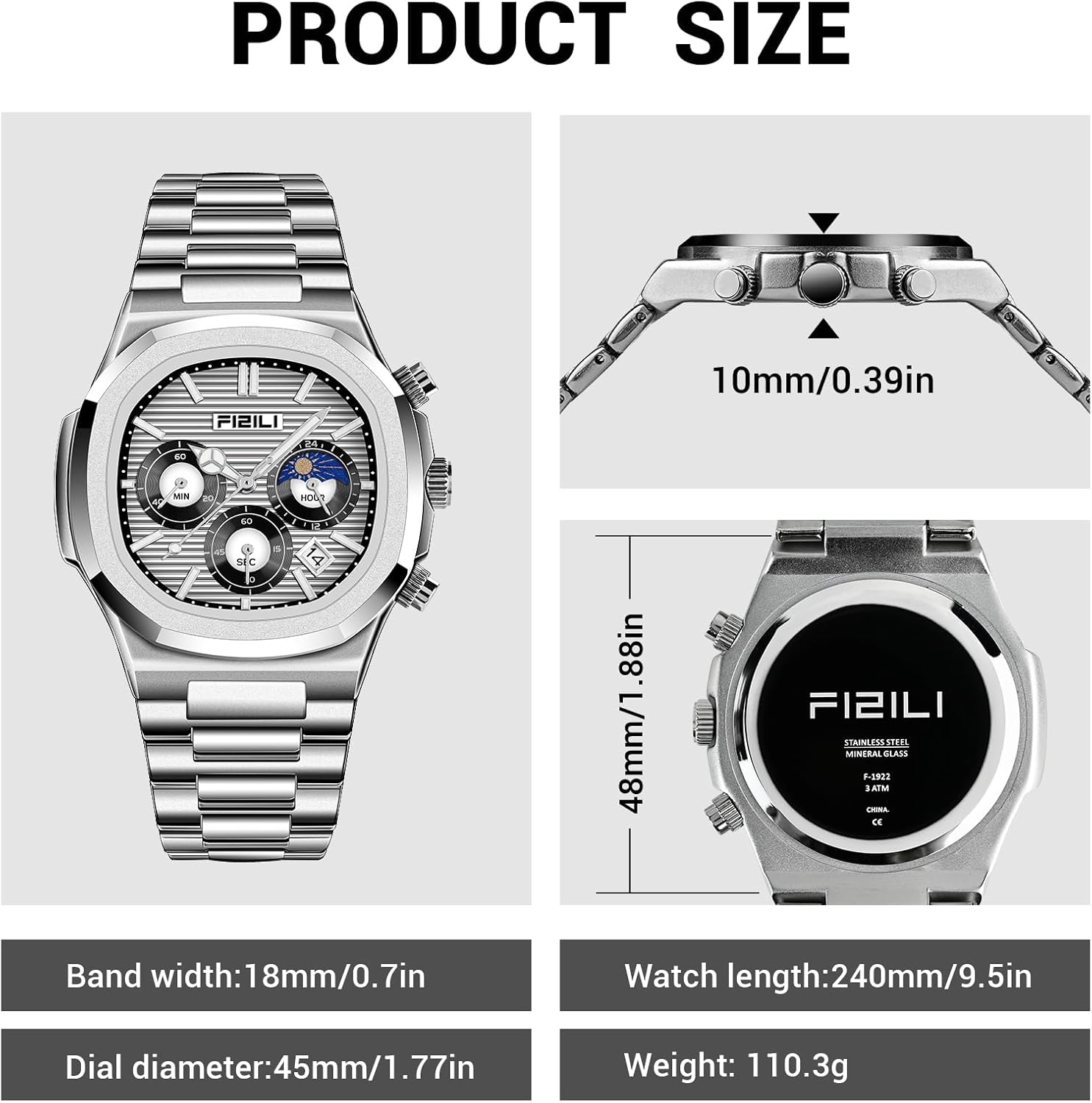 OXFANITE Men's Fashion Watch Stainless Steel Business Quartz Watches Luxury Waterproof Luminous Analog Display with Date Chronograph Multifunctional Watch - Image 4