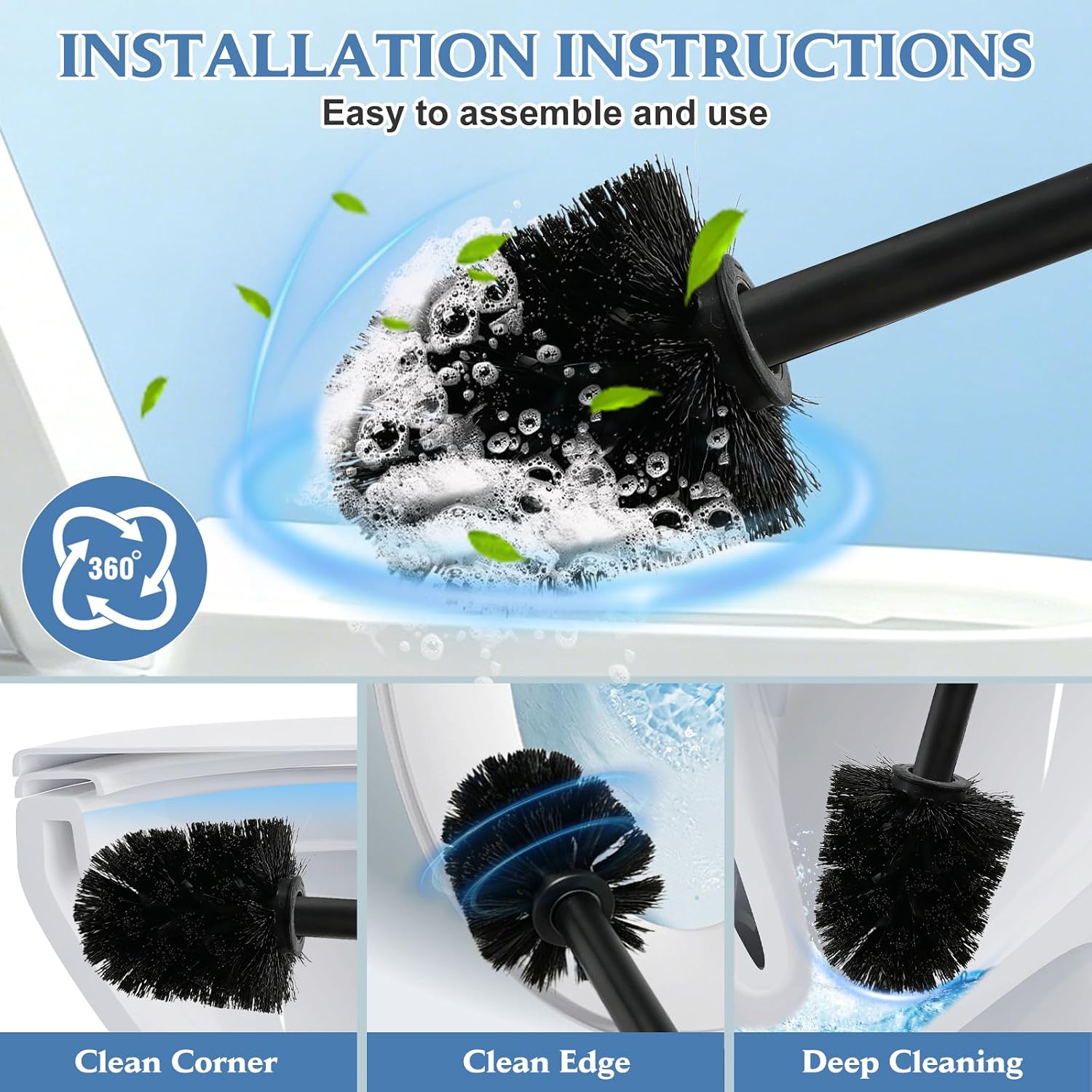 Stainless Steel Toilet Brush,Toilet Bowl Brush and Holder Set,Scratch Resistant Stainless Steel Toilet Brush with Long Handle,Toilet Cleaners with Replacement Head & Removable Inner Bowl,Space Saving