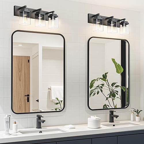 Miniatura 5 de Accesorios de iluminación de baño sobre el espejo, diseño cuadrado y placa trasera grande rectangular, 3 luces Morden van, accesorios de iluminación