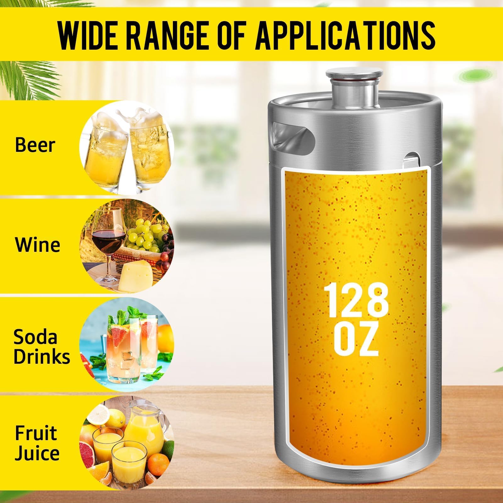 MRbrew Mini barril de 3,628.7 g, sistema de dispensador portátil de cerveza de barril de acero inoxidable presurizado, sistema de grifo de cerveza mini Kegerator, con grifo de cerveza profesional y