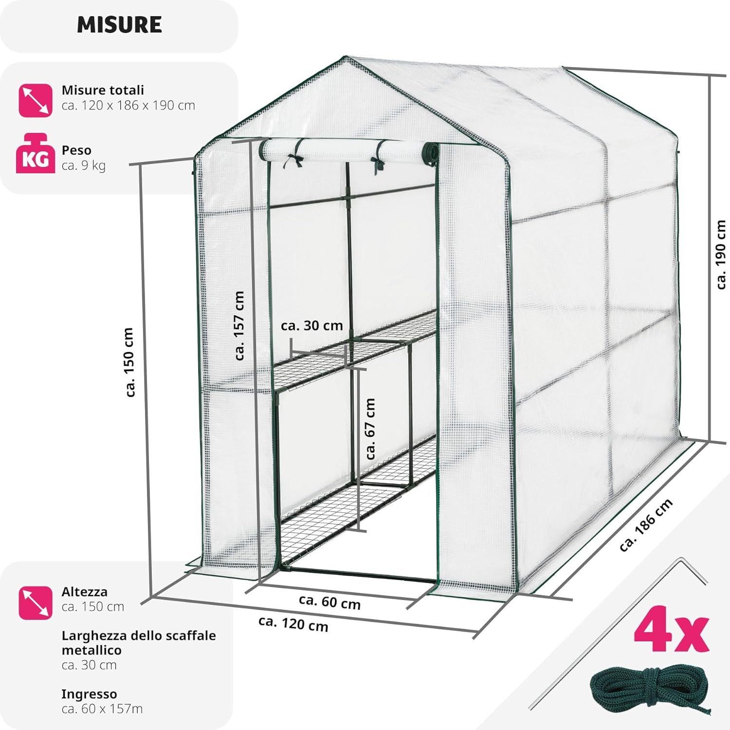 Tectake® Serra da Giardino in Acciaio con Porte e Rete UV - Bianco 19 71BQdQ9u4JL. AC SL1500