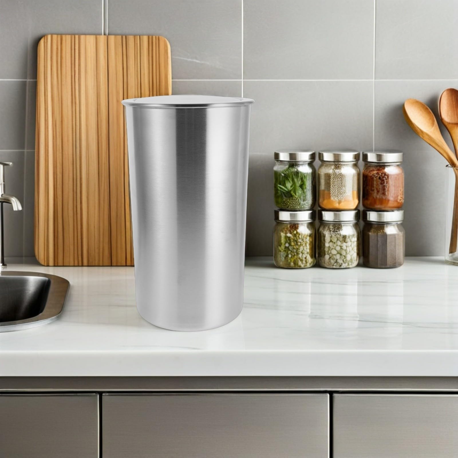 Toyvian Cubo de Basura Redondo de Acero Inoxidable de 5,5 L Tapa Abatible para Encimera, Diseño Empotrado, Fácil Limpieza, Adecuado para Cocina y Restaurante